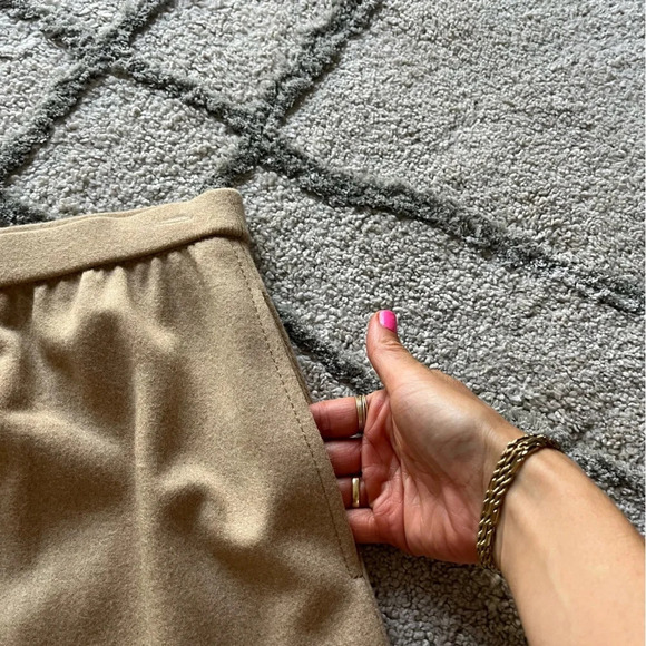 Vintage Bleyle Skirt midi long virgin Wool tan pull on Stretch Waist 14 - Picture 6 of 8
